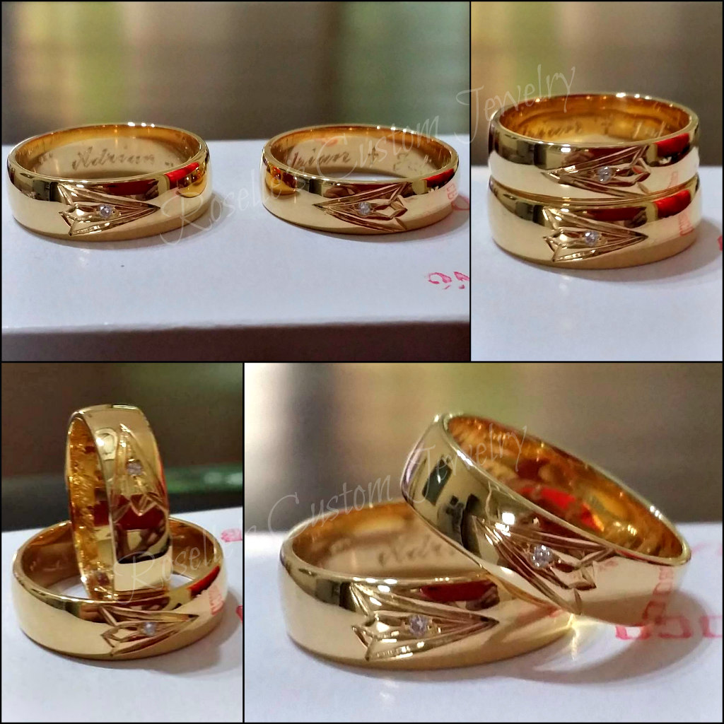 14k Gold Paper Plane Design Wedding Rings